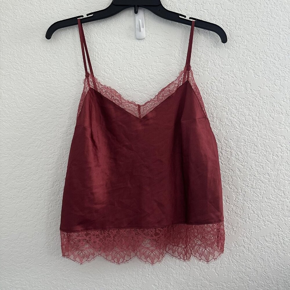 Victoria's Secret Camisole Womens M Burgundy Cropped Lace Trim Satin Y2K 90s
